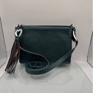 BRIGHTON BARBADOS Crossbody Organizer Purse -Green-leather-bag charm tassel